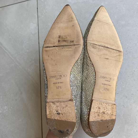 Jimmy Choo Classic Champagne Glitter Fabric Flat 37.5 - Picture 5 of 8